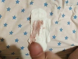 Wanking and cumming all over my sister's dirty period pad.